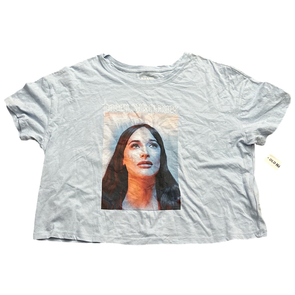 OLD NAVY kasey musgraves country singer baby blue s/s crop top, size large.